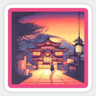 Japanese Sunset of Halloween Season Magical Temple Sticker